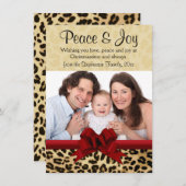 Leopard Red Bow Christmas Foto Gruß Einladung (Vorne/Hinten)