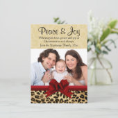 Leopard Red Bow Christmas Foto Gruß Einladung (Stehend Vorderseite)