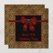 Leopard Red Bow Womans 40. Geburtstag Einladung (Vorne/Hinten)