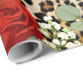 Leopard & Red Rose Muster - Schickes florales Tier Geschenkpapier (Rolleneckpunkt)