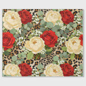Leopard & Red Rose Muster - Schickes florales Tier Geschenkpapier (Flach)
