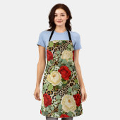 Leopard & Red Rose Pattern - Chic Floral Animal Schürze (Getragen)