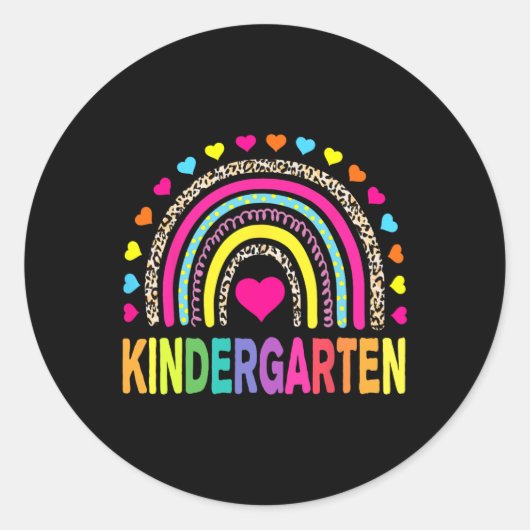 Leopard Regenbogen Kindergarten Lehrer Erster Tag Runder Aufkleber (Vorderseite)