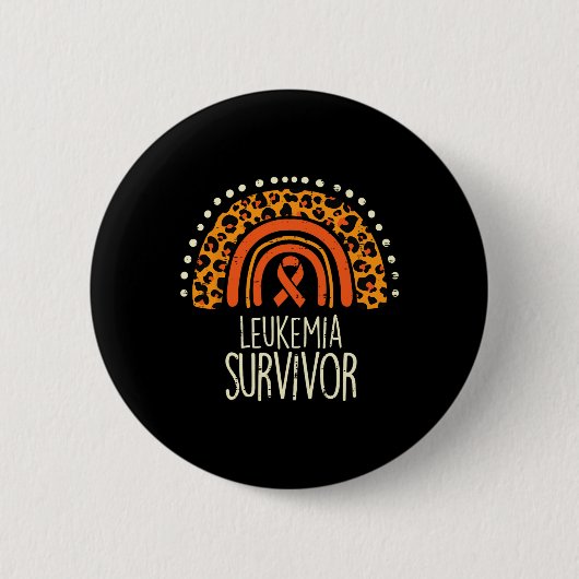 Leopard Regenbogen Orange Ribbon Survivor Leukämie Button (Vorderseite)