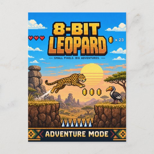 Leopard, Retro-8-Bit-Pixel-Art Postkarte (Vorderseite)