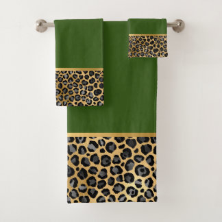 LEOPARD RICH GREEN GOLD BADEZIMMER TOWEL SET