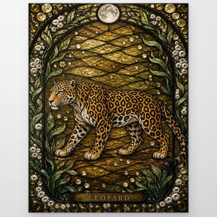 Leopard Rock Dickicht Illumina Buntglas Postkarte