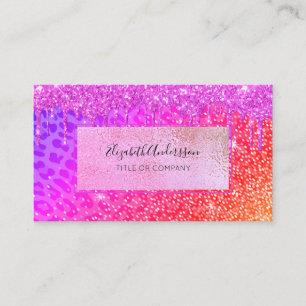 Leopard rosa lila Glitzer Tropfen goldgelb Visitenkarte