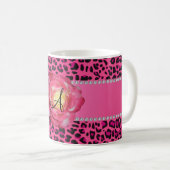 Leopard-Rosa-Rose des Monogramms rosa Kaffeetasse (VorderseiteRechts)