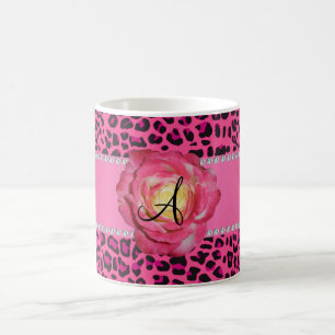 Leopard-Rosa-Rose des Monogramms rosa Kaffeetasse