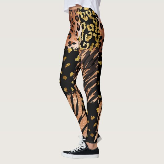 Leopard Rose Gold abstraktes Muster in Schwarz Leggings (Links)