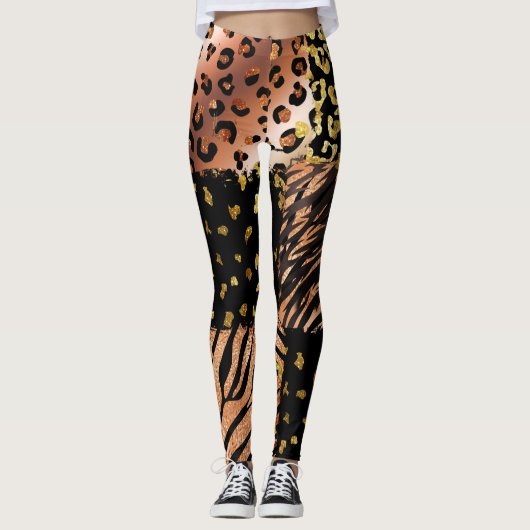 Leopard Rose Gold abstraktes Muster in Schwarz Leggings (Vorderseite)