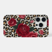 Leopard-Rot-Rosen-Muster iPhone Hülle (Rückseite (Horizontal))
