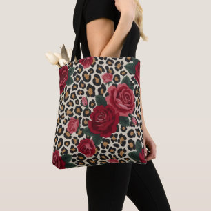 Leopard-Rot-Rosen-Muster Tasche