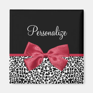 Leopard-Roter-Schleifen-Name Magnet