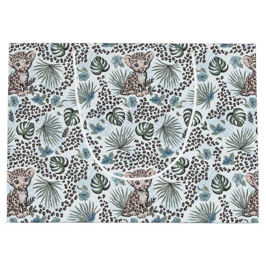 Leopard Safari Baby Boy Jungle Floral Große Geschenktüte (Vorderseite)