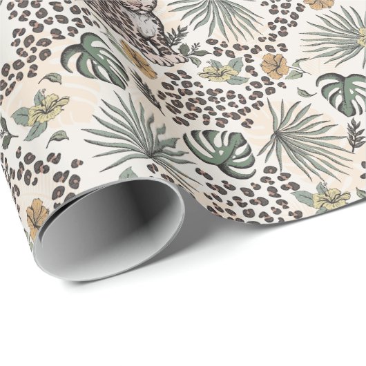 Leopard Safari Kinder Blumen Dschungel Muster Geschenkpapier (Rolleneckpunkt)