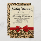 Leopard Safari Red Bow Girl Baby Shower Einladung (Vorne/Hinten)