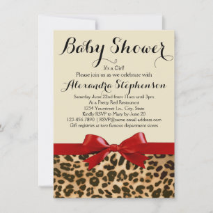 Leopard Safari Red Bow Girl Baby Shower Einladung