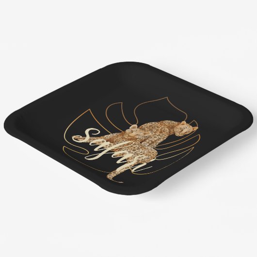 Leopard-Safari-Teller Pappteller (Gewinkelt)