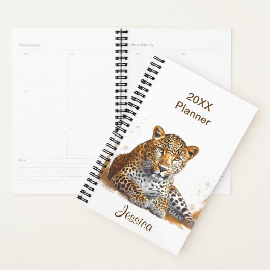 Leopard Safari Tierportrait Personalisierter Name Planer (Anzeige)