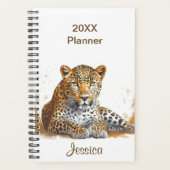 Leopard Safari Tierportrait Personalisierter Name Planer (Vorderseite)