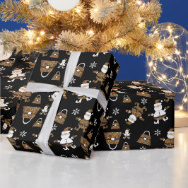 Leopard Santa Purples Muster auf schwarz Geschenkpapier