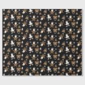 Leopard Santa Purples Muster auf schwarz Geschenkpapier (Flach)