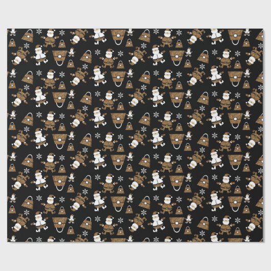 Leopard Santa Purples Muster auf schwarz Geschenkpapier (Flach)