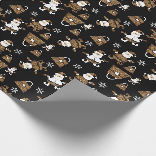 Leopard Santa Purples Muster auf schwarz Geschenkpapier (Ecke)