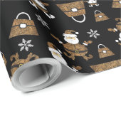 Leopard Santa Purples Muster auf schwarz Geschenkpapier (Rolleneckpunkt)