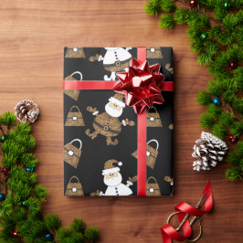 Leopard Santa Purples Muster auf schwarz Geschenkpapier