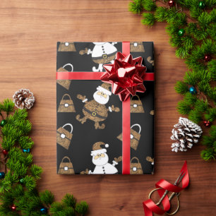 Leopard Santa Purples Muster auf schwarz Geschenkpapier