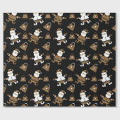 Leopard Santa Purples Muster auf schwarz Geschenkpapier (Flach)