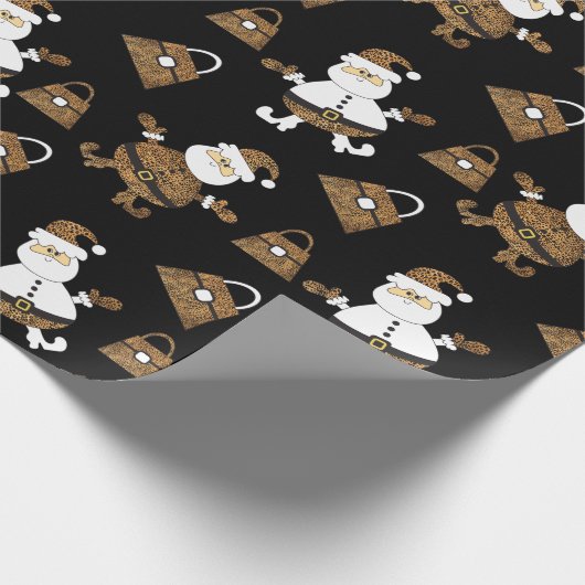 Leopard Santa Purples Muster auf schwarz Geschenkpapier (Ecke)