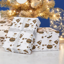 Leopard Santa Purse Sternmuster auf Weiß Geschenkpapier