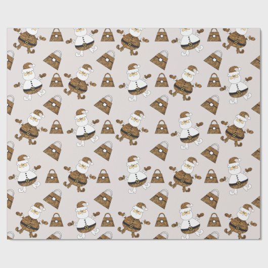Leopard Santa Purtern Muster auf Beige Geschenkpapier (Flach)