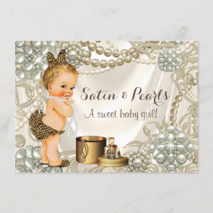 Leopard Satin Perle Girly Baby Mädchen Dusche Einladung