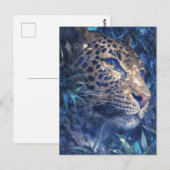 Leopard schaut durch Indigo-Aquarell-Dschungel Postkarte (Vorne/Hinten)