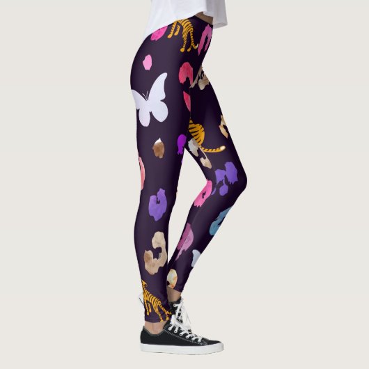 Leopard-Schmetterling Schwarze Leggings (Rechts)