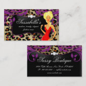 Leopard-Schmuck-Geschäfts-Karten-lila Wirbel blond Visitenkarte (Vorne/Hinten)