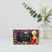 Leopard-Schmuck-Geschäfts-Karten-lila Wirbel blond Visitenkarte (Stehend Vorderseite)