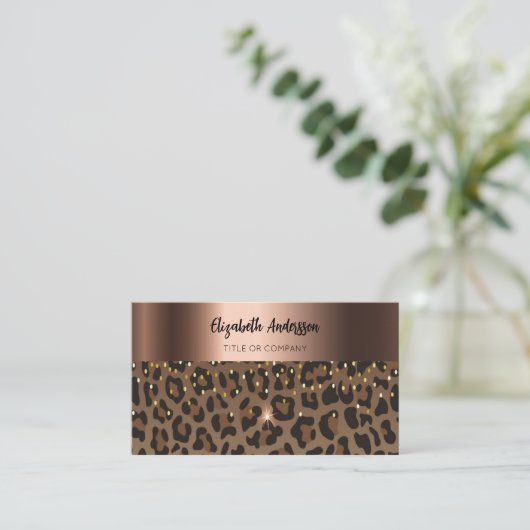 Leopard, schwarz-braun, QR-Code Visitenkarte (Stehend Vorderseite)