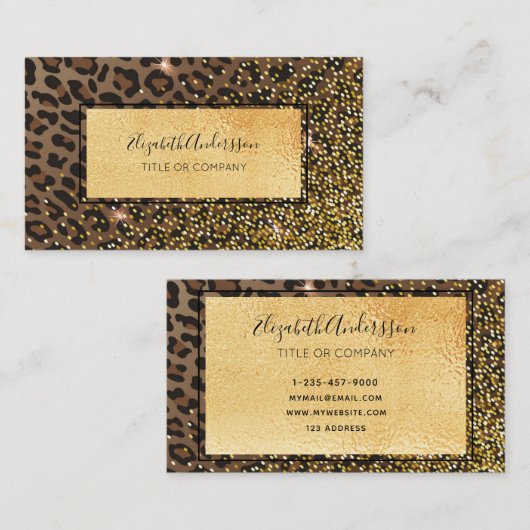 Leopard schwarz braunes Funkelglas Girly Visitenkarte (Vorne/Hinten)
