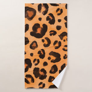 Leopard, schwarz gelb, orange braun, nahtloser Bac Badehandtuch
