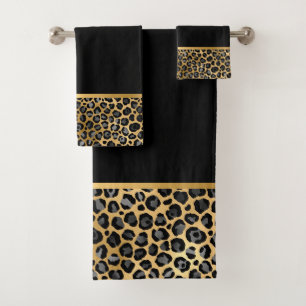 LEOPARD SCHWARZ GOLD BADEZIMMER TOWEL SET