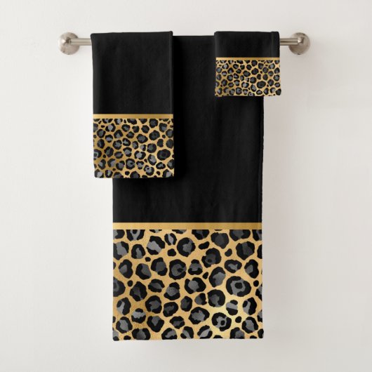 LEOPARD SCHWARZ GOLD BADEZIMMER TOWEL SET (Insitu)