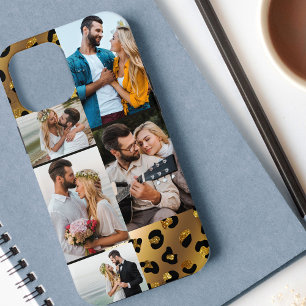 Leopard Schwarz Gold Tierdruck 5 Foto Collage Case-Mate iPhone Hülle