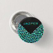 Leopard Schwarz und Aquamarin Button (Vorne & Hinten)