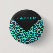 Leopard Schwarz und Aquamarin Button (Vorderseite)